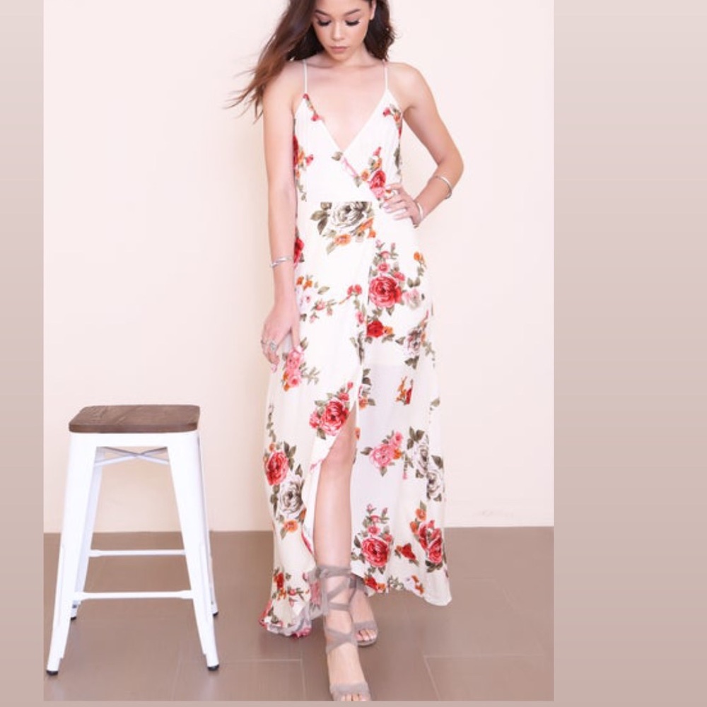 Olivaceous wrap maxi dress floral